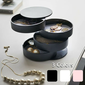

4 Layers Jewelry Storage Box 360 Degrees Rotary Holder Jewelry Organizer for Earrings Rubber Band Bracelet Small Items Organizer