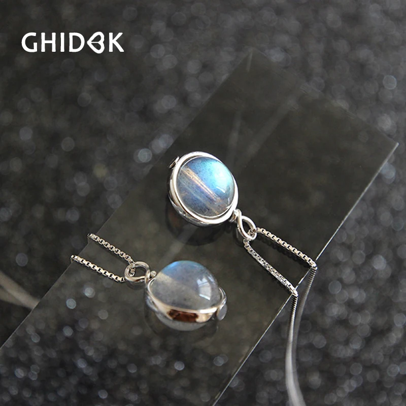 GHIDBK натуральная Подвеска из радужного лунного камня ожерелья Серебро S925 июнь