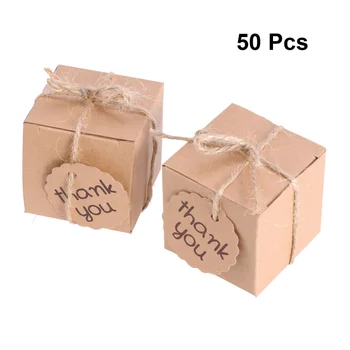 

20pcs/10 Sets Creative Thank You Card Candy Boxes Kraft Paper Packaging Gift Treats Goodies Boxes Party Supplies (Square)