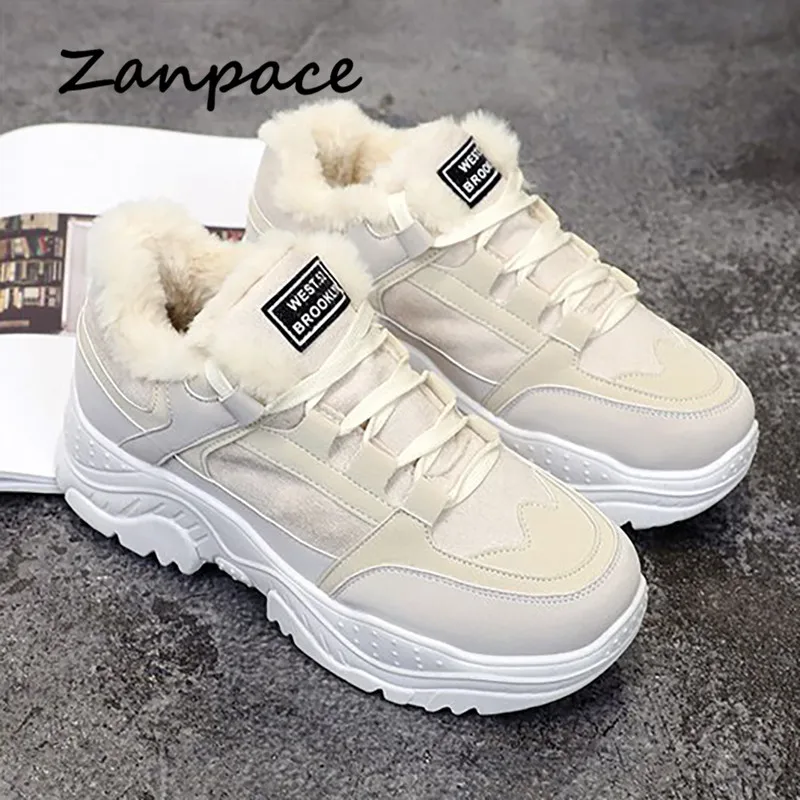 ZANPACE; женские повседневные кроссовки; теплые зимние женские ботинки на платформе; теплая женская обувь с Плюшевым Мехом; весенняя женская обувь на шнуровке