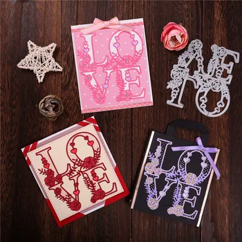 

YaMinSanNiO Love Flower Letter Metal Cutting Dies Rose Dies Scrapbooking Card Making Embossing Stencil Word Die Cut Craft Dies