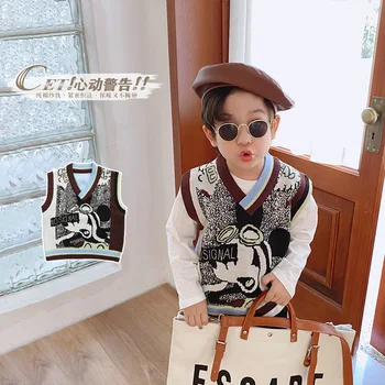 

Childrenswear Wholesale 2020 Autumn New Style Children Knitted Vest Korean-style Cartoon Puppy Cotton Pullover BOY'S Vest