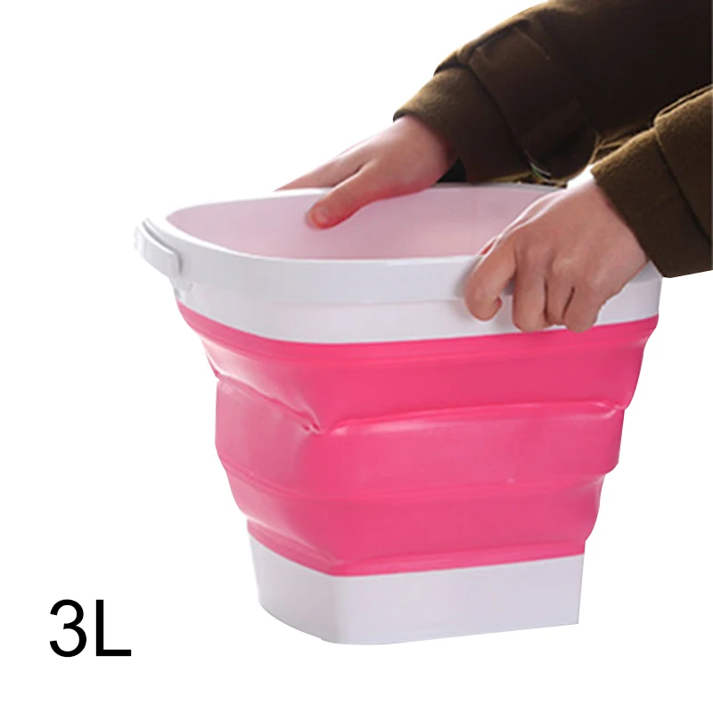Collapsible Plastic Bucket Foldable Square Tub Portable Fishing Water Pail Outdoor E2S - Цвет: red  3L