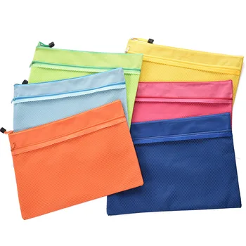

Small and portable Oxford cloth waterproof data bag double zipper bag solid color simple storage bag