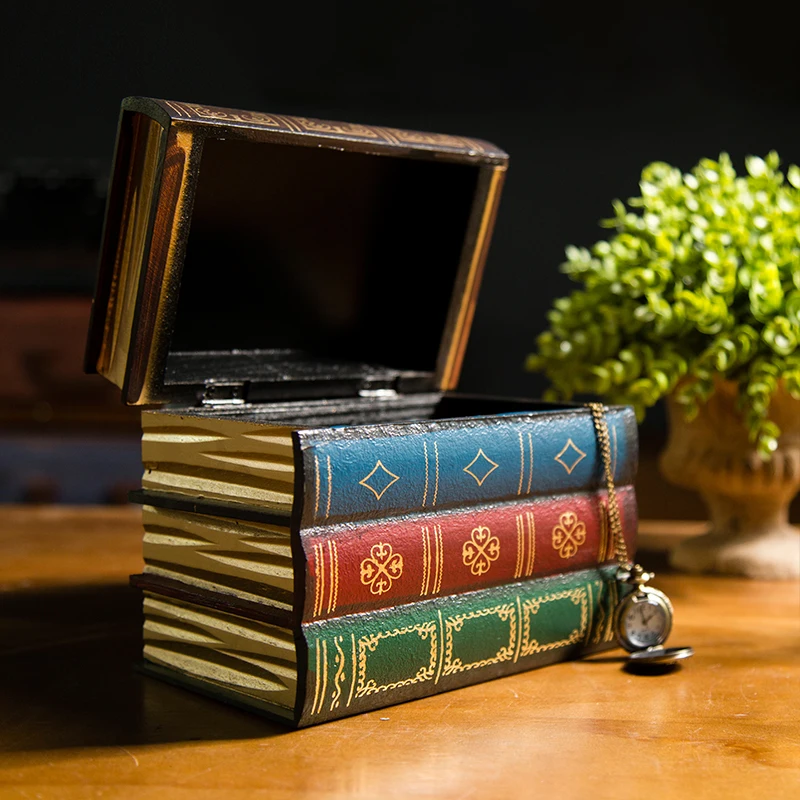 

1 Set Creative Dualuse Wood Imitation Book Storage Box Retro Fake Book Figurine Craft European Style Home Decor Storage Box Gift