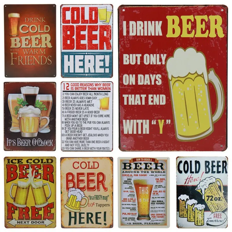 

30X20cm Cold Beer Here Cheers Pratice Plaque Metal Vintage Tin Sign Pub Home Hotel Bar Decoration Painting Wall Poster Art H51