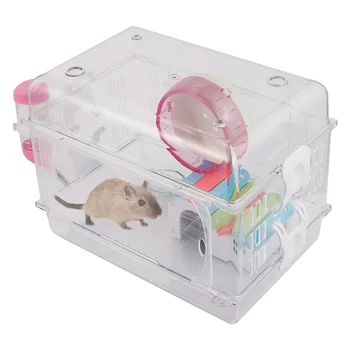 

1 Set Hamster Cage with Running Wheel Food Bowl Transparent Cage Luxury House Hamster Cage Small Pet Supplies