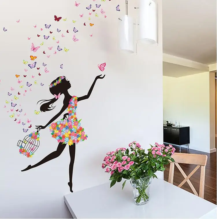 Фея девушка наклейки на стену DIY фотообои с бабочками наклейки для детской комнаты Детская Спальня украшение для спальни детский подарок