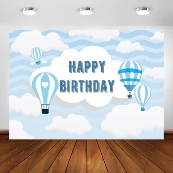 

Hot Air Balloon Photography Backdrop Blue Sky White Clouds Boy Birthday Party Banner Blue Background Photobooth Decoration