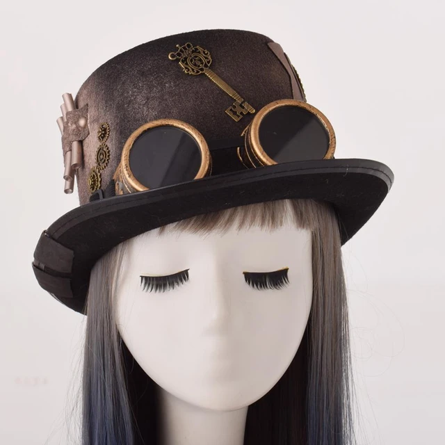 Cappello Steampunk per donna uomo ingranaggi cappello a cilindro da festa  con occhiali accessori per cappelli da Festival gotici - AliExpress