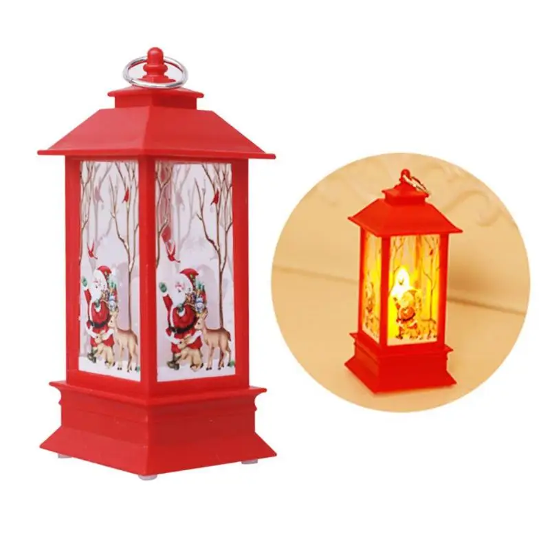 LED Night Light Xmas Wind Lamp Hand-made Retro Exquisite Painting Pattern Table Candlesticks Lantern Pendants Outdoor Decor