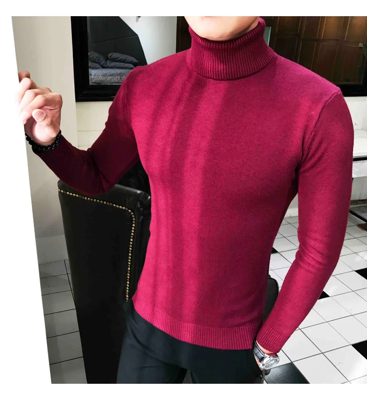 2019 зима с высоким воротом толстые теплые свитеры, брендовая одежда мужские свитера пуловер Slim Fit Для мужчин Трикотаж Мужской Двойной