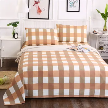 

Bed Flat Sheet 100% Cotton Printing Multicolor Bed Cover Striped Plaid Bedspread King Queen Size Home Decor Fitted Cover Yaapeet