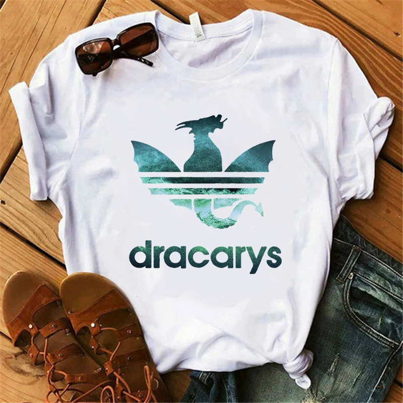 Showtly Dracarys GAME OF THRONE Female T Shirt Women Summer Dragon Print White Casual Plus Size Streetwear Fashion T shirt