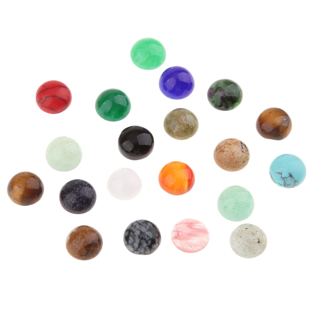 20pcs 8mm Natural Gemstone Cabochon For Earring Making Charms Pendants DIY Flat Back Round Stone Gemstone Jewelry Making Stone