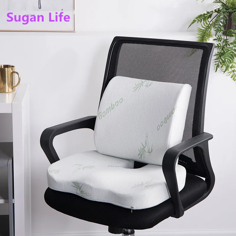 

2 In 1 Bamboo Fiber Memory Foam Seat Cushion Back Cushion Slow Rebound Waist Support Set for Home Office Health Care Chair Pad