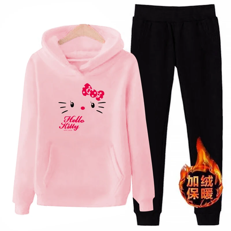 

p82 hello-kitty Hot Selling Women Casual Sportswear Lovely Printed Hoodies long-sleeved Suit Femme Sportswear Sets