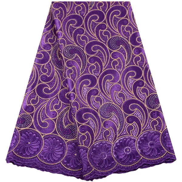 purple Новая фиолетовая африканская кружевная ткань швейцарская вуаль с камнями швейцарское хлопковое кружево высокого качества для свадьбы - Цвет: purple