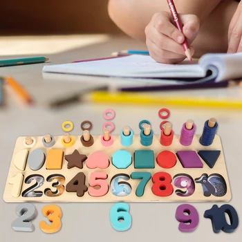 

Children Preschool Wooden Montessori Toys Count Geometric Shape Cognition Match Baby Early Educational Math Toy Arithmetic Board