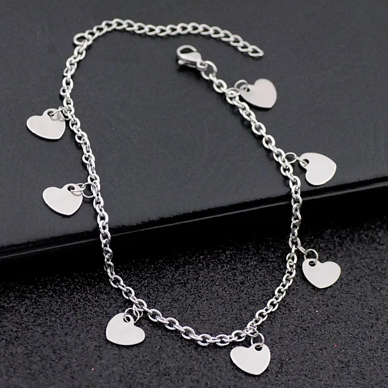 Silver Anklet Bracelet Ankle Chains Allergy Free Stainless Steel Ankle Bracelet Women Pentacle Love Heart Charm Bracelet Leg Girls Foot Chains Anklet Jewelry