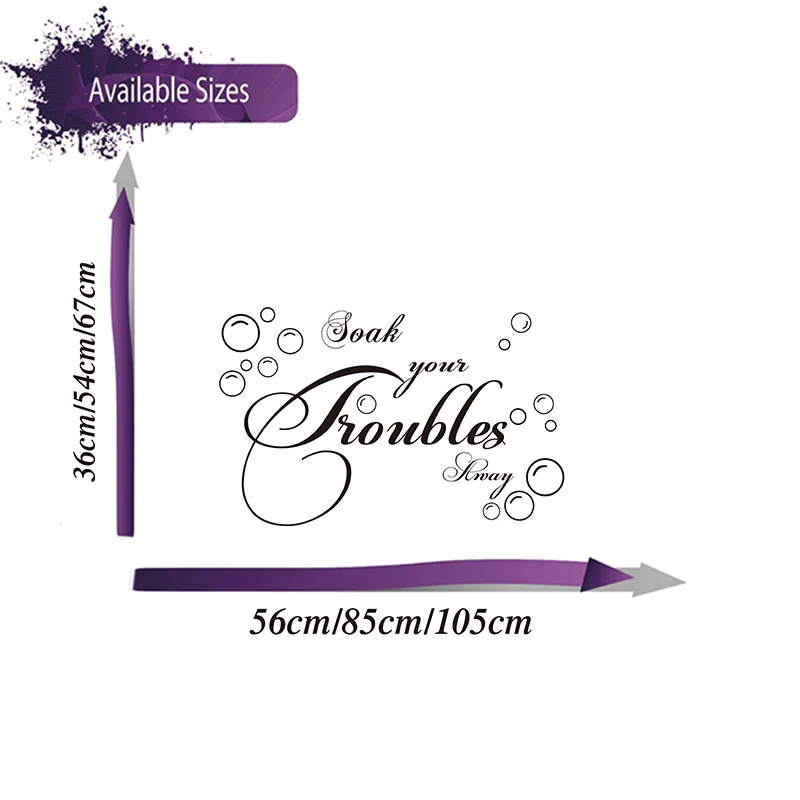 Large  Soak Your Troubles Away Quote Wall Sticker Bathroom Shower Room Clean Bubble Soak Trouble Toilet Wall Decal Vinyl Decor (2)