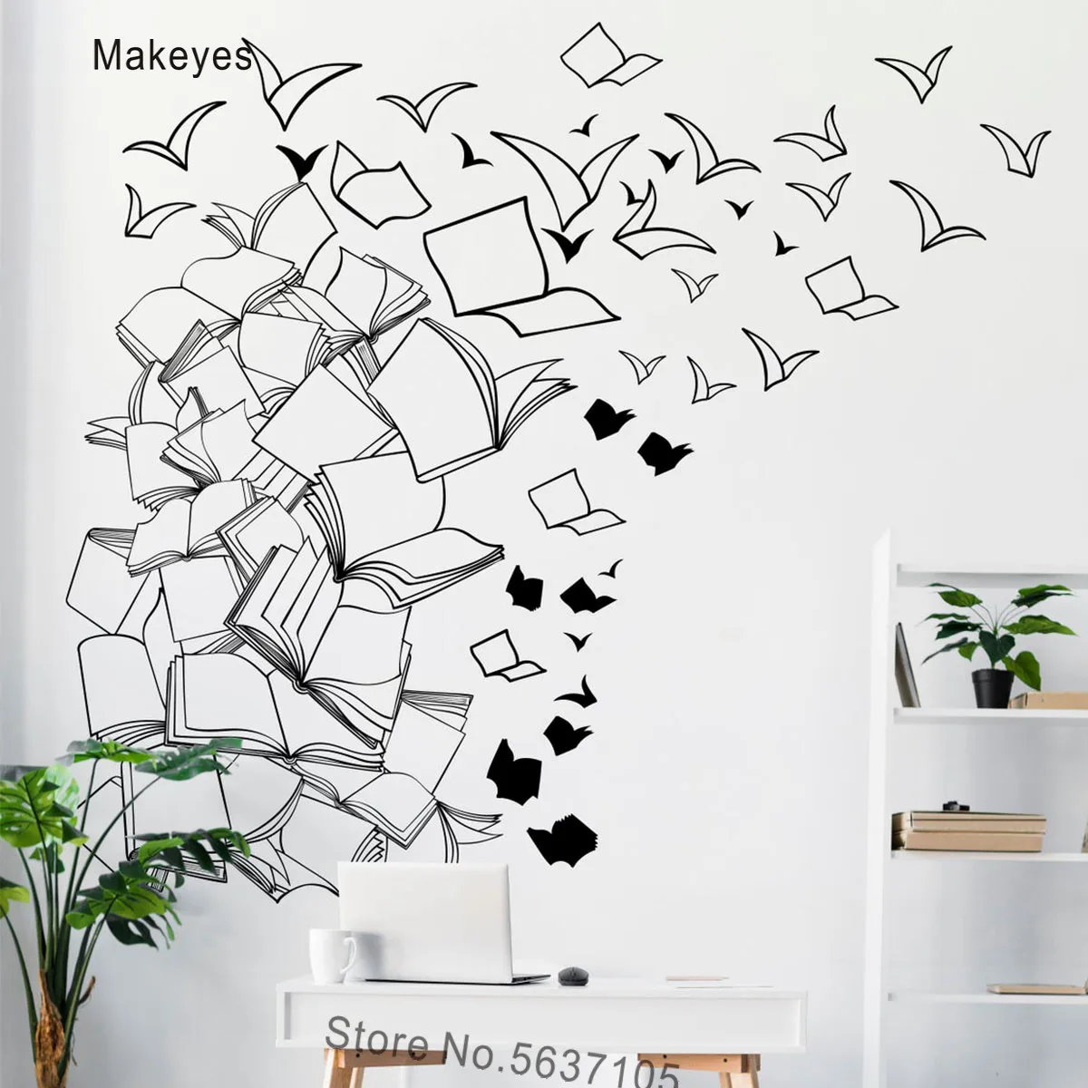 Makeyes Biblioteca Libri Adesivi Murali Volanti Sala Studio Casa Decorazioni Murali Camera Da Letto Per Bambini Decorazioni Murali Disegni D'Arte Vini