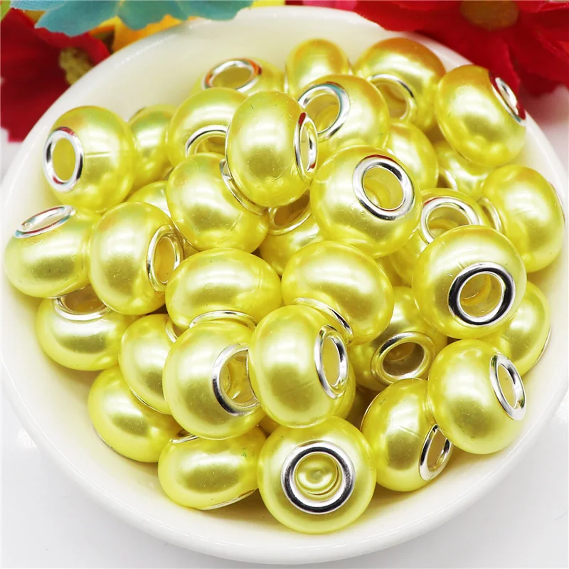 10Pcs Pink Color Smooth Surface European Resin Murano Large Hole Spacer Beads Charms for Bracelet DIY Craft Bracelet Necklace
