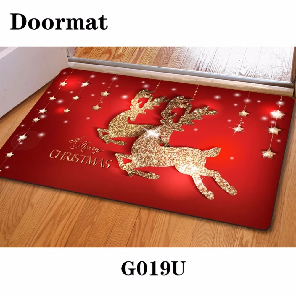 Anti-slip Kitchen Door Mat Washable Bathroom Door Mat Home Entrance Floor Carpet Christmas Pattern Home Office Supplies