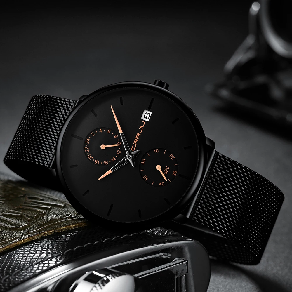 Лидирующий бренд CRRJU мужские водонепроницаемые кварцевые часы наручные часы мужские s из нержавеющей стали спортивные мужские часы Дата Relogio Masculino