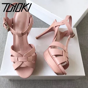 

Tuyoki Real Leather Women Sandals High Heels Brand New Designer Shoes For Women Sexy Platform Office Footwear Size 34-41
