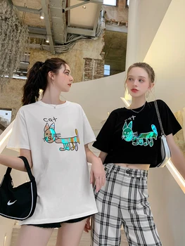 

PX2052 Shiny cat short-sleeved long T-shirt women 2020 new