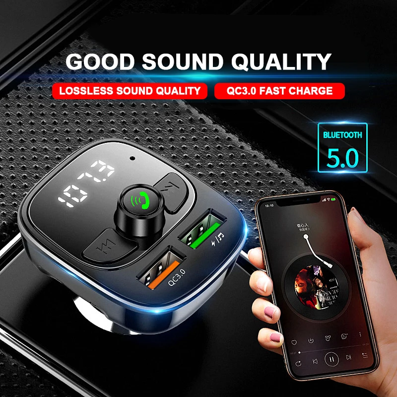 Автомобильный Bluetooth 5 0 FM передатчик беспроводной Hands Free ЖК дисплей MP3 плеер