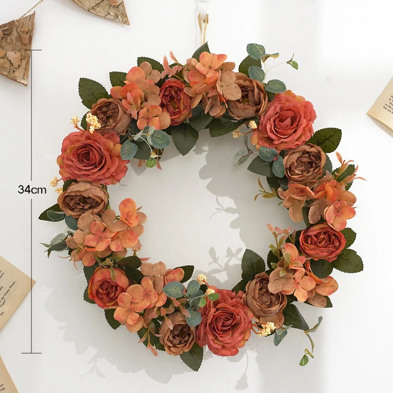JAROWN Artificial Rose Wreath Garland Wedding Decoration Rattan Garland Christmas Home Decor Weave Wreath New Year Navidad Decorative (5)