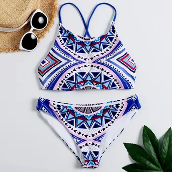 

Bandage Bikini Vintage Pringting Swinwear Women 2020 new Summer Halter Push-Up Pad Beachwear Set maillot de bain femme