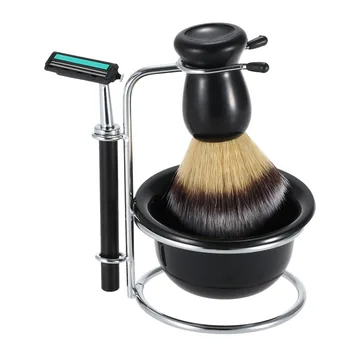 

4 In 1 Men's Shaving Razor Set Dry & Wet Male Silver Facial Cleaning Tool Shaving Holder + Razor + Soap Bowl + Badger Brush