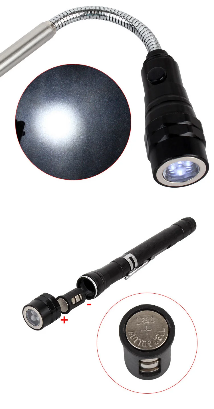 telescópica 3 led tocha lanterna magnética pegar ferramenta lâmpada luz