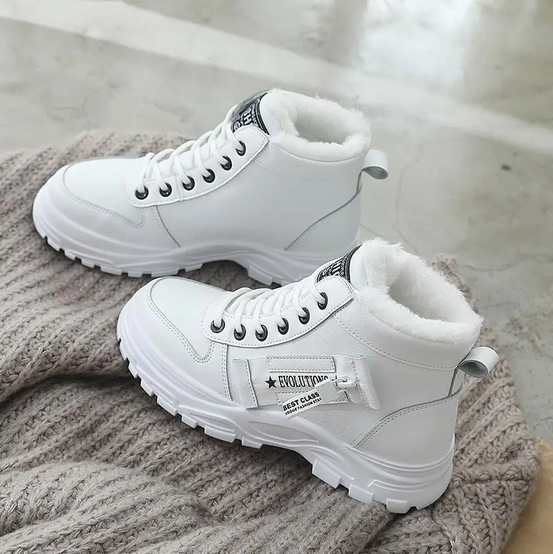 Botas mujer invierno Белые зимние кроссовки с высоким берцем классические женские