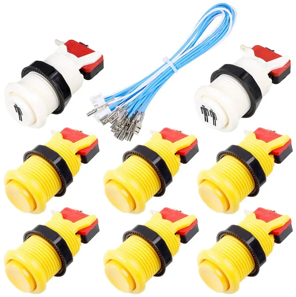 EG STARTS 8X 30mm Happ Type Standard Push Buttons Switch with 20cm Buttons Cable for Arcade Joystick Arcade1up Games Console 