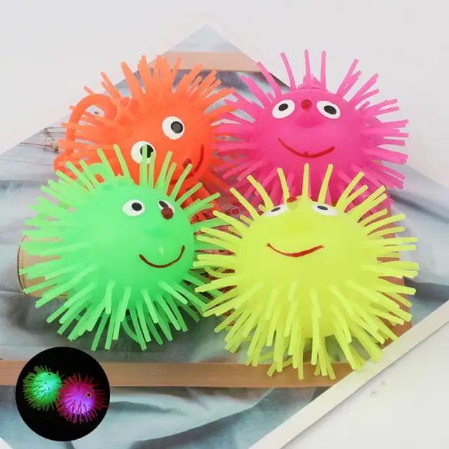 1pc Elastic Glow Hair Ball Vent Ball Croquet Child Soft Rubber Toy Cartoon LED Light Up Glowing Hair Flash Ball Baby Elastic Toy 2