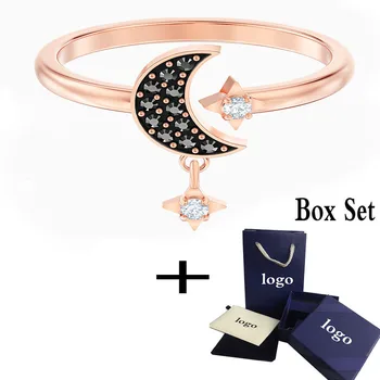 

MINA BEAR SYMBOLIC MOON ring pattern, black rose gold plated party banquet ring,elegant,stylish and individual ladies accessory