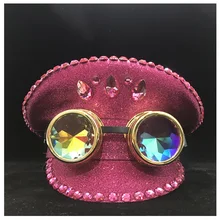 Стимпанк Женская Новая мода розовый шлем полиции с металлическими классами представление военная шляпа Детская атласная фуражка капитана шляпа