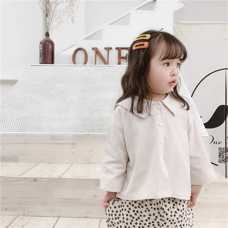 Spring And Autumn Childrenswear New Style Girls Korean-style Embroidered Large Lapel Autumn Clothing Shirt 19017