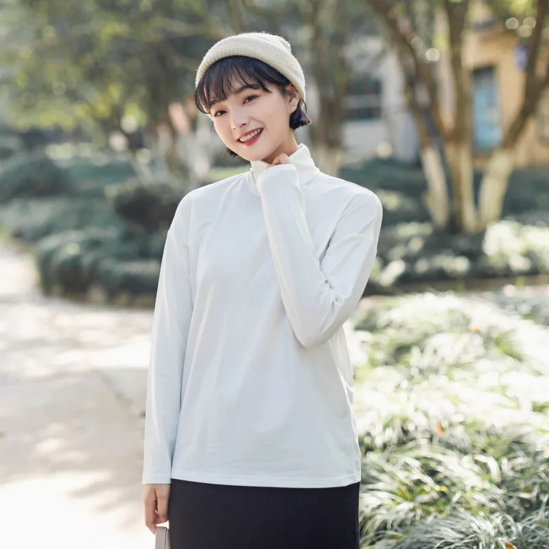 Autumn Winter New Woman Tshirts Long Sleeve Korean Style Fashion Simple Slimming Solid Turtleneck Base Sexy Tops Cotton Soft