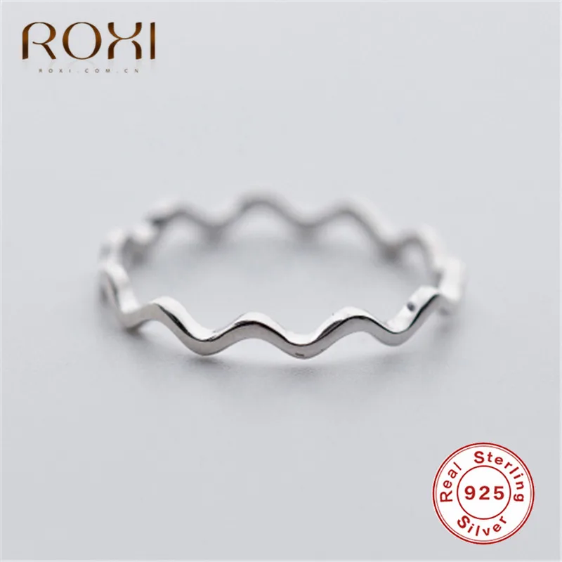 ROXI, 925 пробы, серебряные кольца на палец для женщин, простая тонкая линия, Кривая волна, дикое гладкое кольцо, регулируемое обручальное кольцо, ювелирное изделие