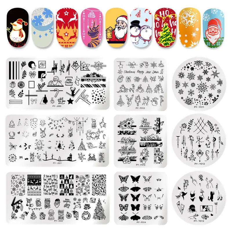 PICT YOU Christmas Pattern Nail Stamping Plates Snowflake Design Stainless Steel Stencil Tools Nail Stamping Template
