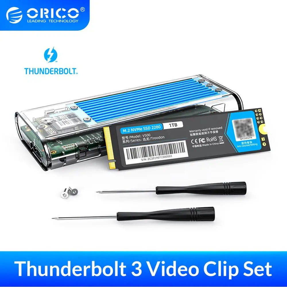 ORICO Портативный SSD Thunderbolt 3 40 Гбит/с NVME M.2 чехол + 1 ТБ Внешний с Thunderbolt3 Type C кабель для