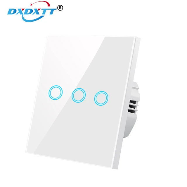 Light Switch 220 V EU Standard Tempered Crystal Glass Power 1 2 3 Gang 1 Way Uxury Lamp Led Backlight Wall Touch Sensor Switch 603 NO LOGO White 03