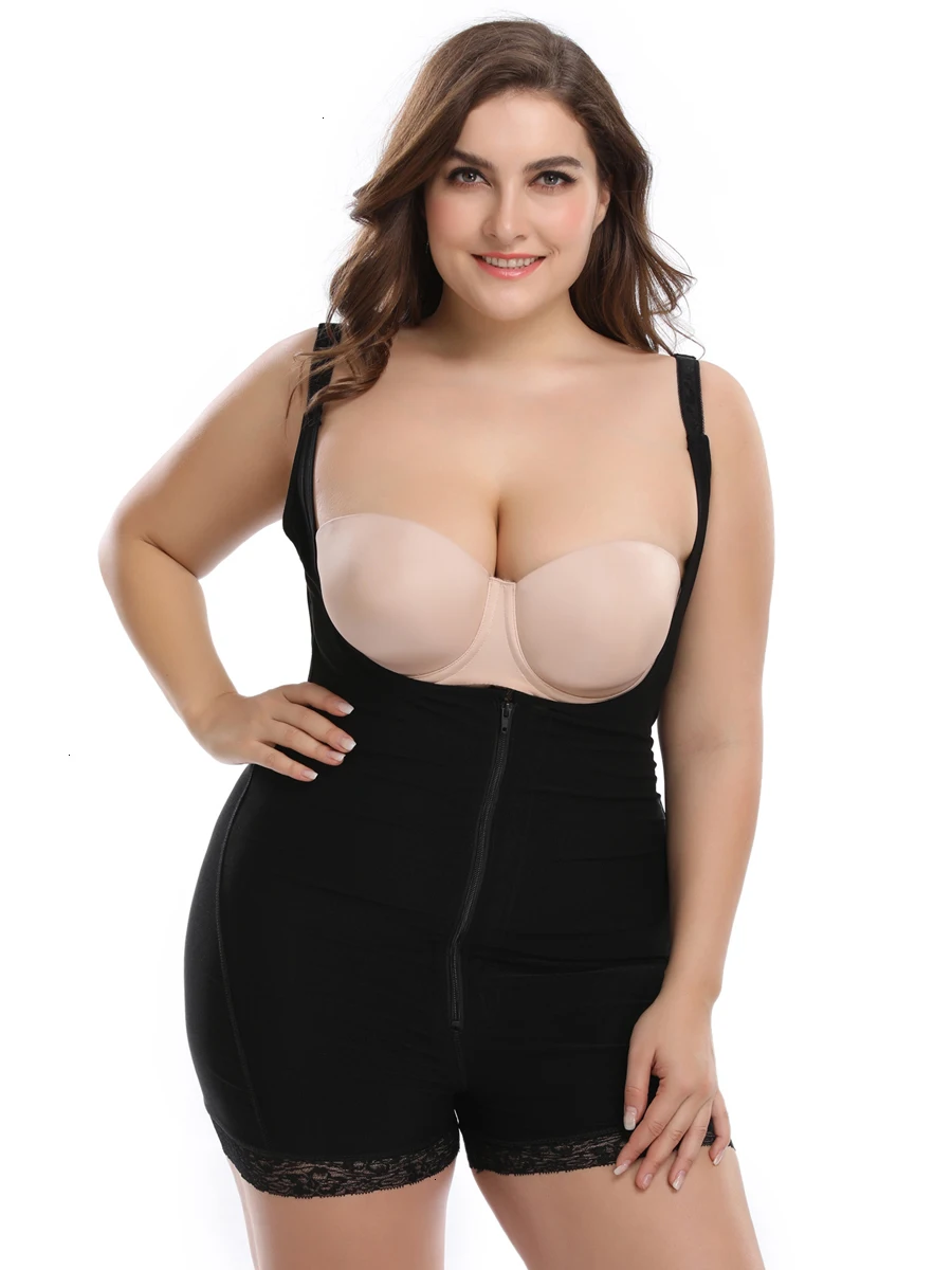 MISSMAO Fat Woman Open Bust Bodysuit Seamless Body Shaper Tummy Control Shapewear Womens Under Bust Control Large Size Dress Shaping Full Slip Lace