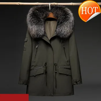Kaufen Pelz Parka Echt Männer Natürliche Kaninchen Pelz Liner Winter Mantel Männer Echt Waschbären Pelz Kragen Mit Kapuze Parkas Für Herren Kleidung 1808-3 YY802