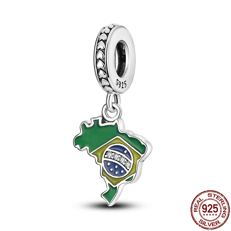 2021 Новые Подвески plata of ley 925 с бразильской картой бусинами подходят для